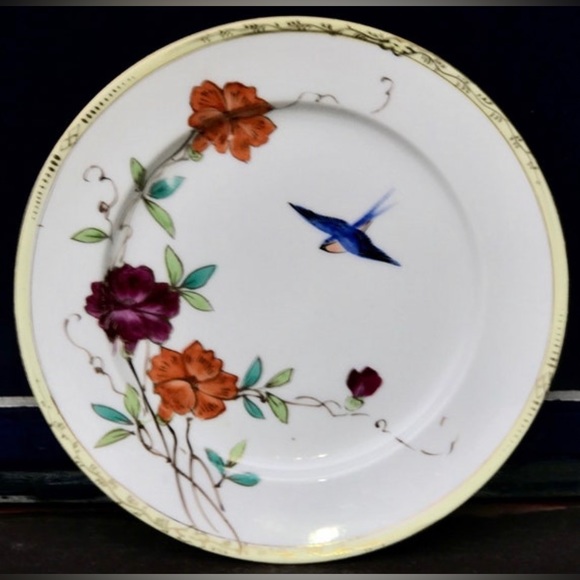 Early 1900s Antique HAND PAINTED NIPPON  Gold Trim Floral Bird Salad Plate - Picture 8 of 10